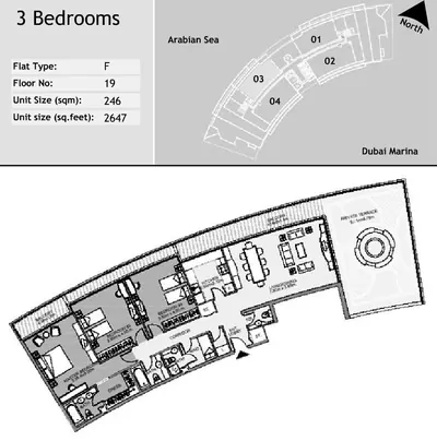 Unit 1903 - 3 Bed - 2647sqft