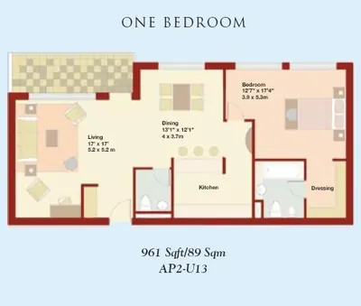 1 - Bedroom - 961 sq ft