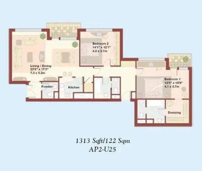 2 - Bedroom - 1313 sq ft
