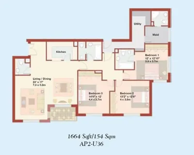 3 - Bedroom - 1664 sq ft