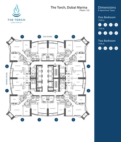 Floors 1 to 22