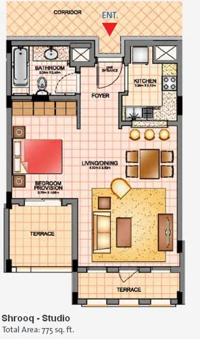Studio - 775 sq ft