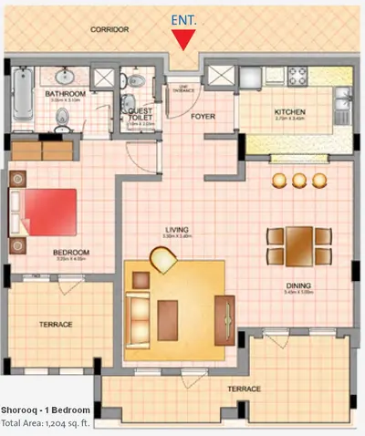 1 - Bedroom - 1204 sq ft