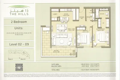 Lev 02-09 - 2 Bed - 1424sq ft