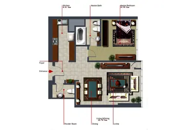 Type C1 - 1 bed 839 sqft